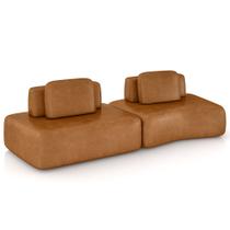 Sofá Ilha Modular Para Sala Living Orgânico 315cm Angra K01 material sintético Camel - Lyam Decor