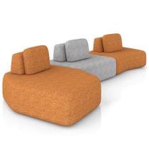 Sofá Ilha Modular Para Sala Living Orgânico 480cm Angra K01 Bouclê Terracota Cinza - Lyam Decor Sofá Ilha Modular Para Sala Living Orgânico 480cm Angra K01 Bouclê Terracota Cinza - Lyam Decor