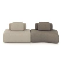 Sofá Ilha Sala de Estar Dakota 2 Módulos 316cm Encostos Almofadas Soltas Veludo Bege/Castor G33 - Gran Belo