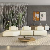 Sofá Ilha Sala de Estar Dakota 3 Módulos 484cm Encostos Almofadas Soltas Bouclê OffWhite G33 - Gran Belo Sofá Ilha Sala de Estar Dakota 3 Módulos 484cm Encostos Almofadas Soltas Bouclê OffWhite G33 - Gran Belo