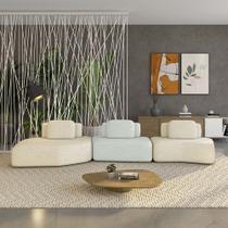 Sofá Ilha Sala de Estar Dakota 3 Módulos 484cm Encostos Almofadas Soltas Linho Bege/Cinza G33 - Gran Belo Sofá Ilha Sala de Estar Dakota 3 Módulos 484cm Encostos Almofadas Soltas Linho Bege/Cinza G33 - Gran Belo