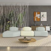 Sofá Ilha Sala de Estar Dakota 3 Módulos 484cm Encostos Almofadas Soltas Linho Cinza/OffWhite G33 - Gran Belo Sofá Ilha Sala de Estar Dakota 3 Módulos 484cm Encostos Almofadas Soltas Linho Cinza/OffWhite G33 - Gran Belo