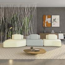 Sofá Ilha Sala de Estar Dakota 3 Módulos 484cm Encostos Almofadas Soltas Linho OffWhite/Cinza G33 - Gran Belo Sofá Ilha Sala de Estar Dakota 3 Módulos 484cm Encostos Almofadas Soltas Linho OffWhite/Cinza G33 - Gran Belo