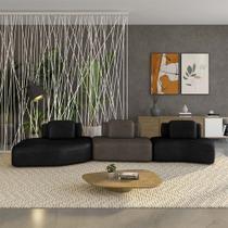 Sofá Ilha Sala de Estar Dakota 3 Módulos 484cm Encostos Almofadas Soltas PU Preto/Marrom G33 - Gran Belo Sofá Ilha Sala de Estar Dakota 3 Módulos 484cm Encostos Almofadas Soltas PU Preto/Marrom G33 - Gran Belo