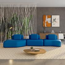 Sofá Ilha Sala de Estar Dakota 3 Módulos 484cm Encostos Almofadas Soltas Veludo Azul G33 - Gran Belo