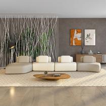 Sofá Ilha Sala de Estar Dakota 4 Módulos 626cm Encostos Almofadas Soltas Bouclê Bege/OffWhite G33 - Gran Belo