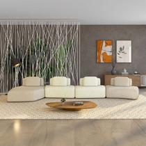 Sofá Ilha Sala de Estar Dakota 4 Módulos 626cm Encostos Almofadas Soltas Linho Bege/OffWhite G33 - Gran Belo