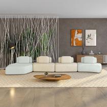 Sofá Ilha Sala de Estar Dakota 4 Módulos 626cm Encostos Almofadas Soltas Linho Cinza/Bege G33 - Gran Belo Sofá Ilha Sala de Estar Dakota 4 Módulos 626cm Encostos Almofadas Soltas Linho Cinza/Bege G33 - Gran Belo