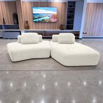 Sofá Ilha Sala de Estar Modulado Dakota com Chaise Encosto Almofadas Soltas Bouclê Rústico OffWhite G33 - Gran Belo Sofá Ilha Sala de Estar Modulado Dakota com Chaise Encosto Almofadas Soltas Bouclê Rústico OffWhite G33 - Gran Belo