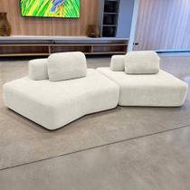 Sofá Ilha Sala de Estar Modulado Dakota Encosto Almofadas Soltas Bouclê Rústico OffWhite G33 - Gran Belo Sofá Ilha Sala de Estar Modulado Dakota Encosto Almofadas Soltas Bouclê Rústico OffWhite G33 - Gran Belo