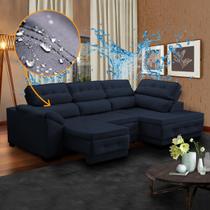 Sofá Impermeabilizado de Canto Chaise Retrátil Reclinável 250 Cm Luiza Suede Azul Escuro - SóSofá
