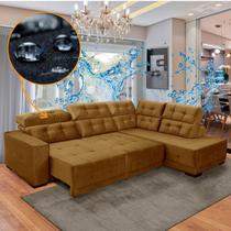 Sofá Impermeável Canto Chaise D 285 x 205 cm Retrátil Reclinável Sttilo Suede Dourado - SóSofa