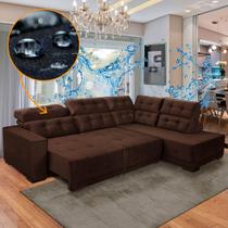 Sofá Impermeável Canto Chaise D 285 x 205 cm Retrátil Reclinável Sttilo Suede Marrom - SóSofa