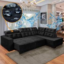 Sofá Impermeável Canto Chaise D 285 x 205 cm Retrátil Reclinável Sttilo Suede Preto - SóSofa