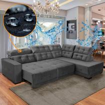 Sofá Impermeável Canto Chaise D 285x205 cm Retrátil Reclinável São Paulo Veludo Cinza - SóSofa