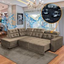 Sofá Impermeável Canto Chaise E 285 x 205 cm Retrátil Reclinável Sttilo Suede Bege - SóSofa