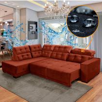 Sofá Impermeável Canto Chaise E 285 x 205 cm Retrátil Reclinável Sttilo Suede Cobre - SóSofa