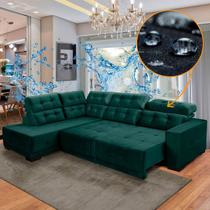 Sofá Impermeável Canto Chaise E 285 x 205 cm Retrátil Reclinável Sttilo Suede Verde - SóSofa