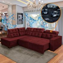 Sofá Impermeável Canto Chaise E 285x205 cm Retrátil Reclinável São Paulo Veludo Bordô - SóSofa