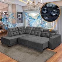 Sofá Impermeável Canto Chaise E 285x205 cm Retrátil Reclinável São Paulo Veludo Cinza - SóSofa