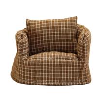 Sofá Individual De Madeira Com Tecido Xadrez 1:12 Mobiliário Miniatura Simulado Para Casa De Bonecas