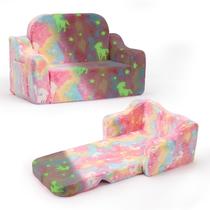 Sofá infantil BUPPLEE 2 em 1 Sofá infantil macio dobrável rosa