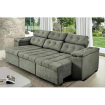 Sofa Itália 2,42 Mts Retrátil e Reclinavel Tecido Suede Cinza - Cama InBox