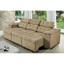 Sofa Itália 2,62 Mts Retrátil e Reclinavel Tecido Suede Castor - Cama InBox Sofa Itália 2,62 Mts Retrátil e Reclinavel Tecido Suede Castor - Cama InBox