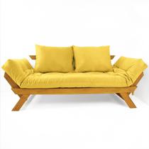 Sofá Japão Futon Acquablock Amarelo Madeira Cor Mel