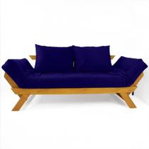 Sofá Japão Futon Acquablock Azul Royal Madeira Cor Mel - R9 Design Futon