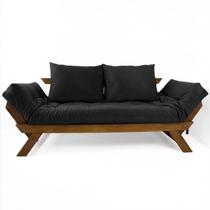 Sofá Japão Futon Acquablock Preto Madeira Imbuia