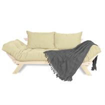 Sofá Japão Futon Bege Em Madeira Maciça