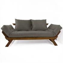 Sofá Japão Futon Cinza Em Madeira Maciça Imbuia