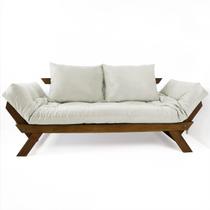 Sofá Japão Futon Sarja Impermeável Branco Off Madeira Cor Imbuia - R9 Design Futon