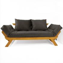 Sofá Japão Futon Sarja Impermeável Chumbo Madeira Cor Mel