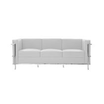 Sofa Le Corbusier 3 Lugares Cromado em Couro Natural Branco