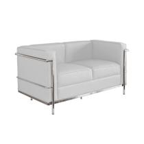 Sofa Le Corbusier de 2 Lugares Cromado em Couro Natural Branco