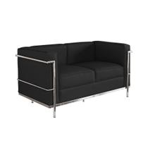 Sofa Le Corbusier de 2 Lugares Cromado em Couro Natural Preto