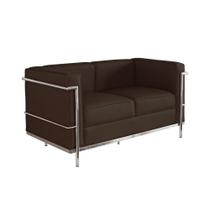 Sofa Le Corbusier de 2 Lugares Inox e Couro Natural Marrom