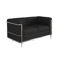 Sofa Le Corbusier de 2 Lugares Inox e Couro Natural Preto Sofa Le Corbusier de 2 Lugares Inox e Couro Natural Preto