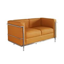 Sofa Le Corbusier de 2 Lugares Inox Sintético Caramelo Sofa Le Corbusier de 2 Lugares Inox Sintético Caramelo