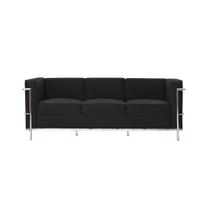 Sofa Le Corbusier de 3 Lugares Cromado em Couro E. Preto