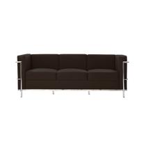 Sofa Le Corbusier de 3 Lugares Cromado em Sintético Marrom Sofa Le Corbusier de 3 Lugares Cromado em Sintético Marrom