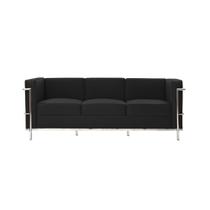 Sofa Le Corbusier de 3 Lugares Cromado em Sintético Preto Sofa Le Corbusier de 3 Lugares Cromado em Sintético Preto