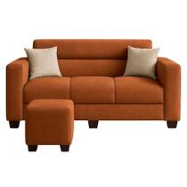 Sofá Liege Solar 3 Lugares com 2 almofadas + 1 Puff Terracota