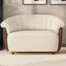 Sofá Lince Composê 2 Lug Estofado Em Linho Bege E material sintético Pés Em Madeira Sofá Lince Composê 2 Lug Estofado Em Linho Bege E material sintético Pés Em Madeira