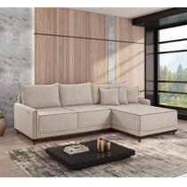 Sofá Linho 3 Lugares 264cm com Chaise Lado Direito e Kit Usb Barra Bege Cru/Marrom Sofá Linho 3 Lugares 264cm com Chaise Lado Direito e Kit Usb Barra Bege Cru/Marrom