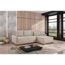 Sofá Linho 3 Lugares 264cm com Chaise Lado Direito e Kit Usb Barra