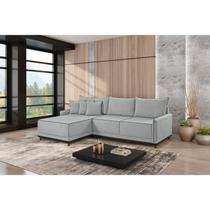 Sofá Linho 3 Lugares 264cm com Chaise Lado Esquerdo Barra Branco Gelo/Preto
