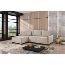 Sofá Linho 3 Lugares 264cm com Chaise Lado Esquerdo e Kit Usb Barra Bege Cru/Marrom